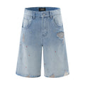 Rhinestone Raw Edge Denim Shorts Men